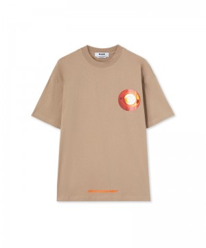 Beige MSGM Caution Hot Graphic | USA_MSGM12704