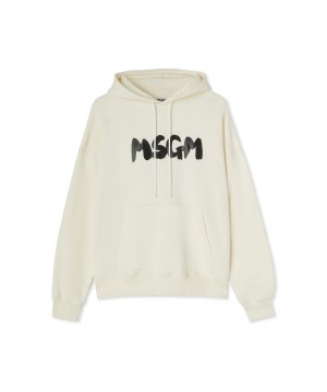 Beige MSGM Cotton Hooded Sweatshirt With Msgm Brushstroke Logo | USA_MSGM32888