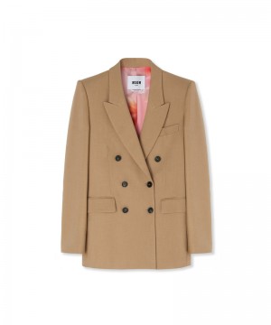 Beige MSGM Flamed Viscose Canvas Double-breasted Jacket | USA_MSGM14068