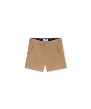 Beige MSGM Flamed Viscose Canvas Shorts | USA_MSGM37277