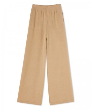 Beige MSGM High-waisted Trousers Msgm Signature Cashmere Blend | USA_MSGM40275