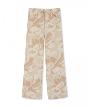 Beige MSGM Jacquard Fabric Pants With 5 Pockets And Large Daisy Design | USA_MSGM84344