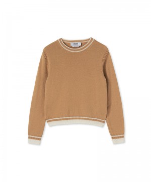 Beige MSGM Msgm Signature Cashemre Blend Sweater | USA_MSGM65391