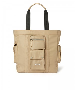 Beige MSGM Multi-pocket Nylon Tote Bag | USA_MSGM16692