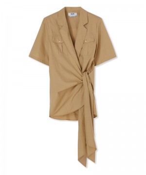 Beige MSGM Poplin With Bowed Waistline | USA_MSGM16292