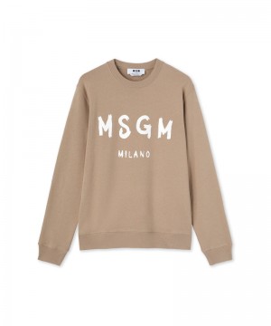 Beige MSGM Sweatshirt With Brushstroke Logo | USA_MSGM27029