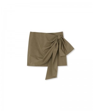 Beige MSGM Taffetà Draped Mini Skirt With Bow | USA_MSGM50615