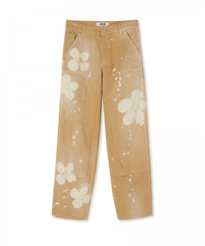 Beige MSGM Workwear Pants With Tie-dye Daisies | USA_MSGM27649