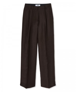 Black MSGM Blended Linen And Viscose Pleated Pants | USA_MSGM87505