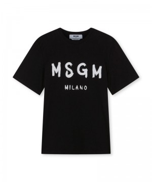 Black MSGM Cotton Brushed Logo | USA_MSGM18547