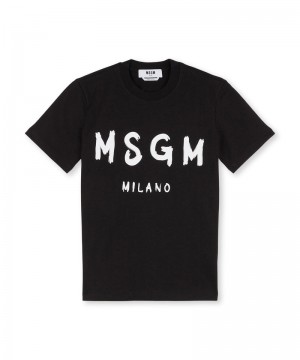 Black MSGM Cotton In Solid Colour With Logo | USA_MSGM85932