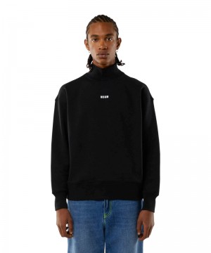 Black MSGM Cotton Turtleneck Sweatshirt With Micro Logo | USA_MSGM51434