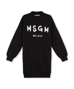 Black MSGM Cotton With Brushed Logo | USA_MSGM67165