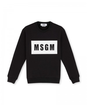 Black MSGM Crew Neck Cotton Sweatshirt In A Solid Colour | USA_MSGM14331