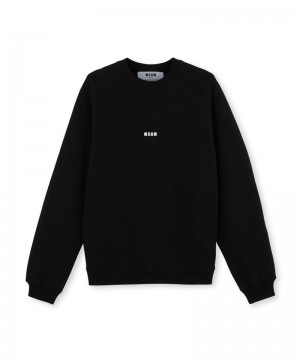 Black MSGM Crew Neck Cotton Sweatshirt With A Micro Logo | USA_MSGM34322