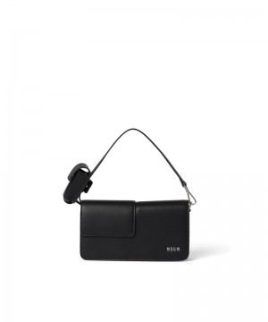 Black MSGM Double Flap Baguette Bag With Metallic Logo | USA_MSGM35546