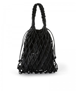 Black MSGM Elastic Mesh Tote With Cursive Logo | USA_MSGM63971