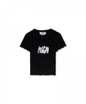 Black MSGM Embossed New Brushstroke Logo | USA_MSGM80358