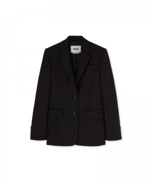 Black MSGM Flamed Viscose Canvas Regular Single-breasted Jacket | USA_MSGM69762