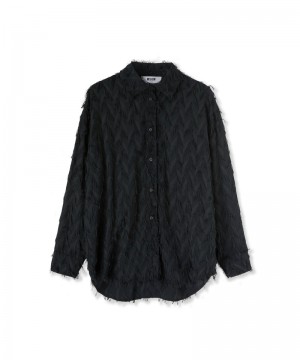 Black MSGM Fluid Fil Coupè Viscose Shirt | USA_MSGM54599