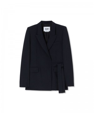 Black MSGM Fresh Wool Asymmetrically Laced Jacket With Bow | USA_MSGM65963