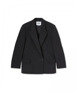 Black MSGM Fresh Wool Double-breasted Jacket | USA_MSGM31574