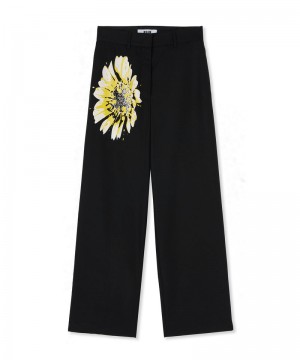 Black MSGM Fresh Wool Roomy Pants With Daisy Print | USA_MSGM30048