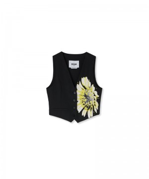 Black MSGM Fresh Wool Vest With Daisy Print | USA_MSGM30116