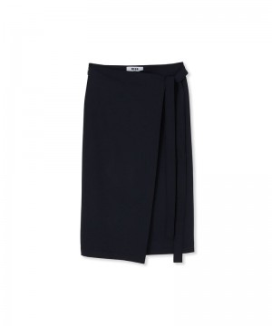 Black MSGM Fresh Wool Wrap Midi Skirt | USA_MSGM48006