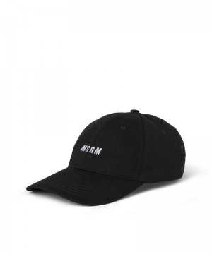 Black MSGM Gabardine Cotton Baseball Cap With Embroidered Label | USA_MSGM95065