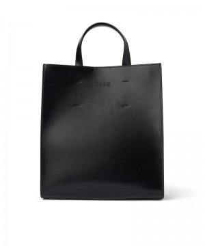 Black MSGM Leather Tote Bag | USA_MSGM96717