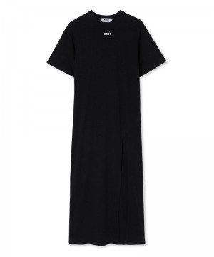 Black MSGM Long Dress With Logo | USA_MSGM77280