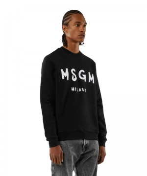 Black MSGM Long Sleeved Cotton Sweatshirt | USA_MSGM19715