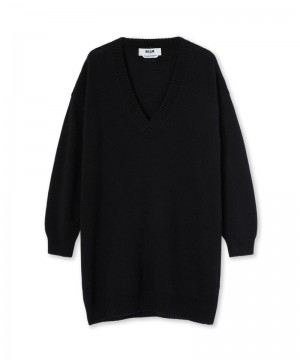 Black MSGM Plain Cashmere Jumper With V-neck | USA_MSGM77846