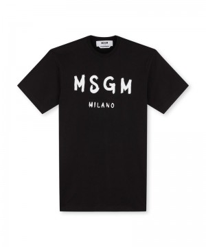 Black MSGM Short Sleeve Cotton | USA_MSGM12877