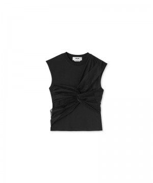 Black MSGM Sleeveless Top With Tulle Applications | USA_MSGM92153