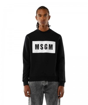 Black MSGM Solid Colour Cotton Sweatshirt With A Box Logo | USA_MSGM40343