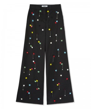 Black MSGM Stretch Cotton Gabardine Roomy Pants With Embroidered Beads | USA_MSGM85346