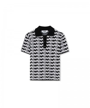 Black MSGM Viscose Polo Shirt With New Jaquard Brushstroke Logo All Over | USA_MSGM54399