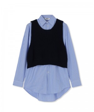 Black / Blue MSGM Poplin Dress With English Cotton Ribbed Shirt | USA_MSGM30620