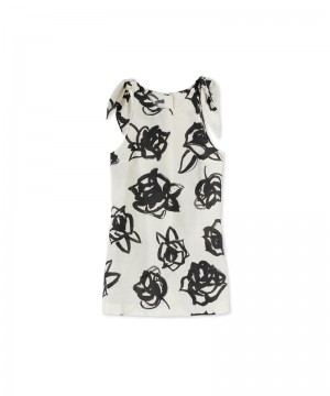 Black / White MSGM Blended Linen Short With Rose Brushstroke Print | USA_MSGM10806