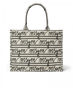 Black / White MSGM Canvas Tote Bag With Jacquard Logo | USA_MSGM44508