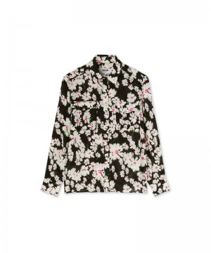 Black / White MSGM Fluid Fabric Shirt With Small Pockets And Daisy Print | USA_MSGM44134