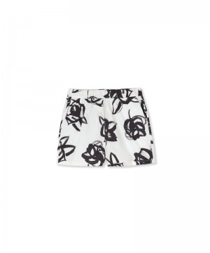 Black / White MSGM Poplin Shorts With Brushstroke Rose Print | USA_MSGM47770