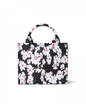 Black / White MSGM Small Canvas Tote Bag With Daisy Print | USA_MSGM61500