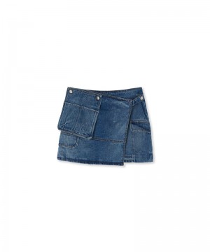 Blue MSGM Blue Denim Pocketed Mini Skirt | USA_MSGM89011