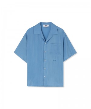 Blue MSGM Cupro Bowling Shirt | USA_MSGM69441