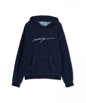 Blue MSGM Hooded Sweatshirt With Embroidered Cursive Logo | USA_MSGM81838