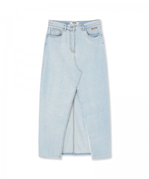 Blue MSGM Light Denim Midi Skirt | USA_MSGM50498