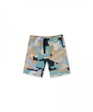 Blue MSGM Poplin Cotton Shorts With Geo Camo Print | USA_MSGM12198